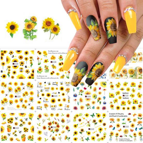 Nail Sticker Self Adhesive Exquisite Shape Attractive Sunflower Floral Nail Art Sticker Manicures Designs Nail Supplies