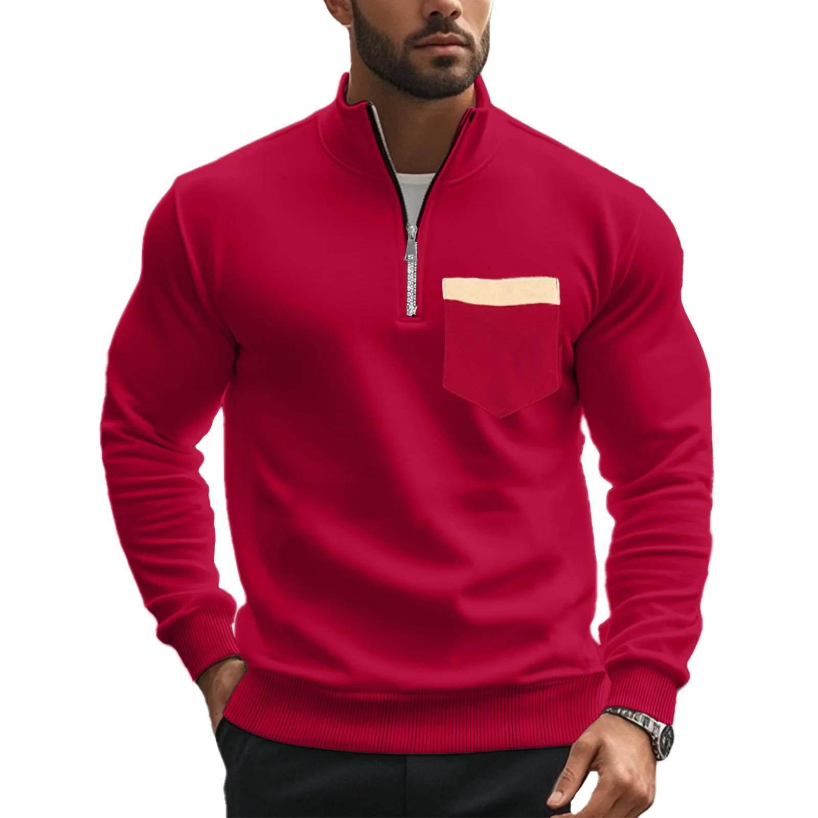 

Casual Zipper Stand Collar Plus Velvet Solid Color Men s Jacket New Men s Sweatshirts for Autumn and Winter Fogn Trade S червоний