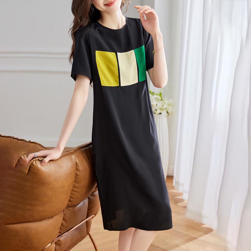 Srcr Women s 100% Mulberry Silk Casual T-Shirt Dress L
