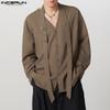 INCERUN Men V Neck Long Sleeve Patchwork Button Up Casual Loose Shirts