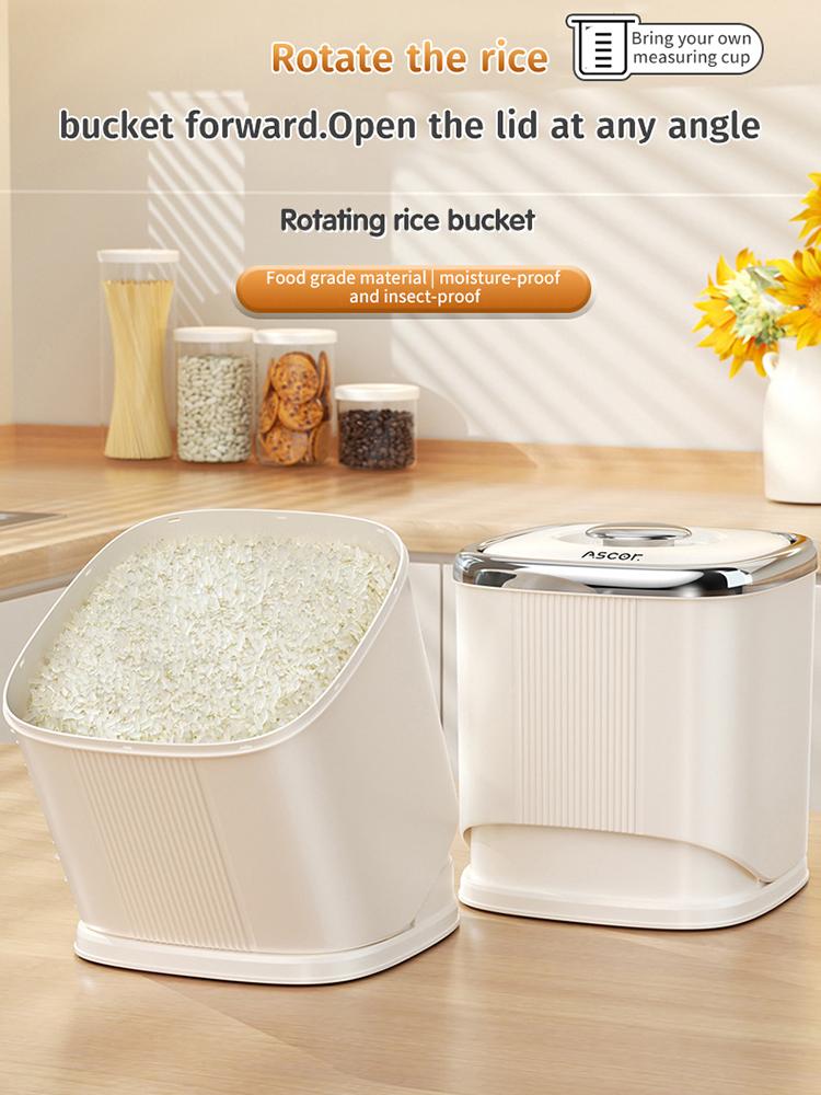 Rice Bucket Moisture Proof Grain Dispenser Rotating Kitchen Powder Storage Box Household Insect-proof Storing Rice Container Box