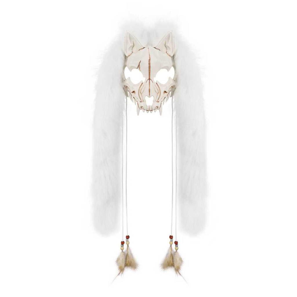 Wikinger-Fuchsmaske mit Kunstfell-Kopfschmuck für Halloween-Karnevals-Kostüm