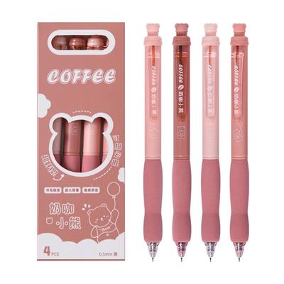 4Pcs/Pack Bear Erasable Gel Pens 0.5mm Black Ink Soft Grip Signature Pens For Students Office School Stationery