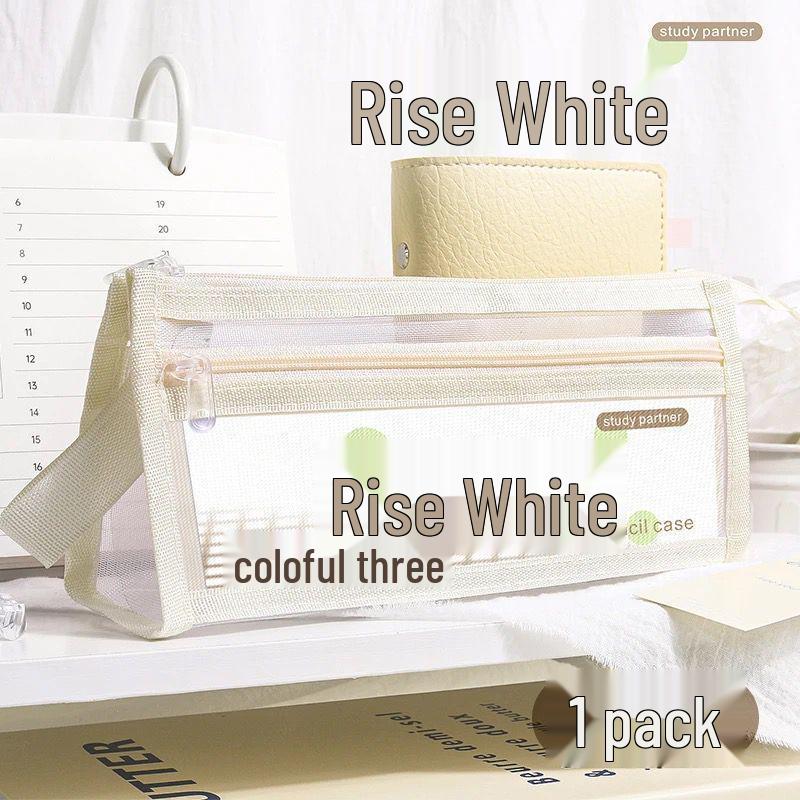 Morandi Double Layer Transparent Mesh Pencil Case for Students