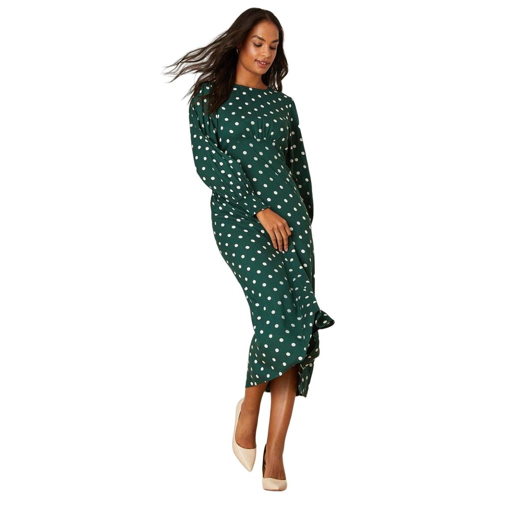 Dorothy Perkins Womens/Ladies Spotted Shirred Cuff Long-Sleeved Midi Dress