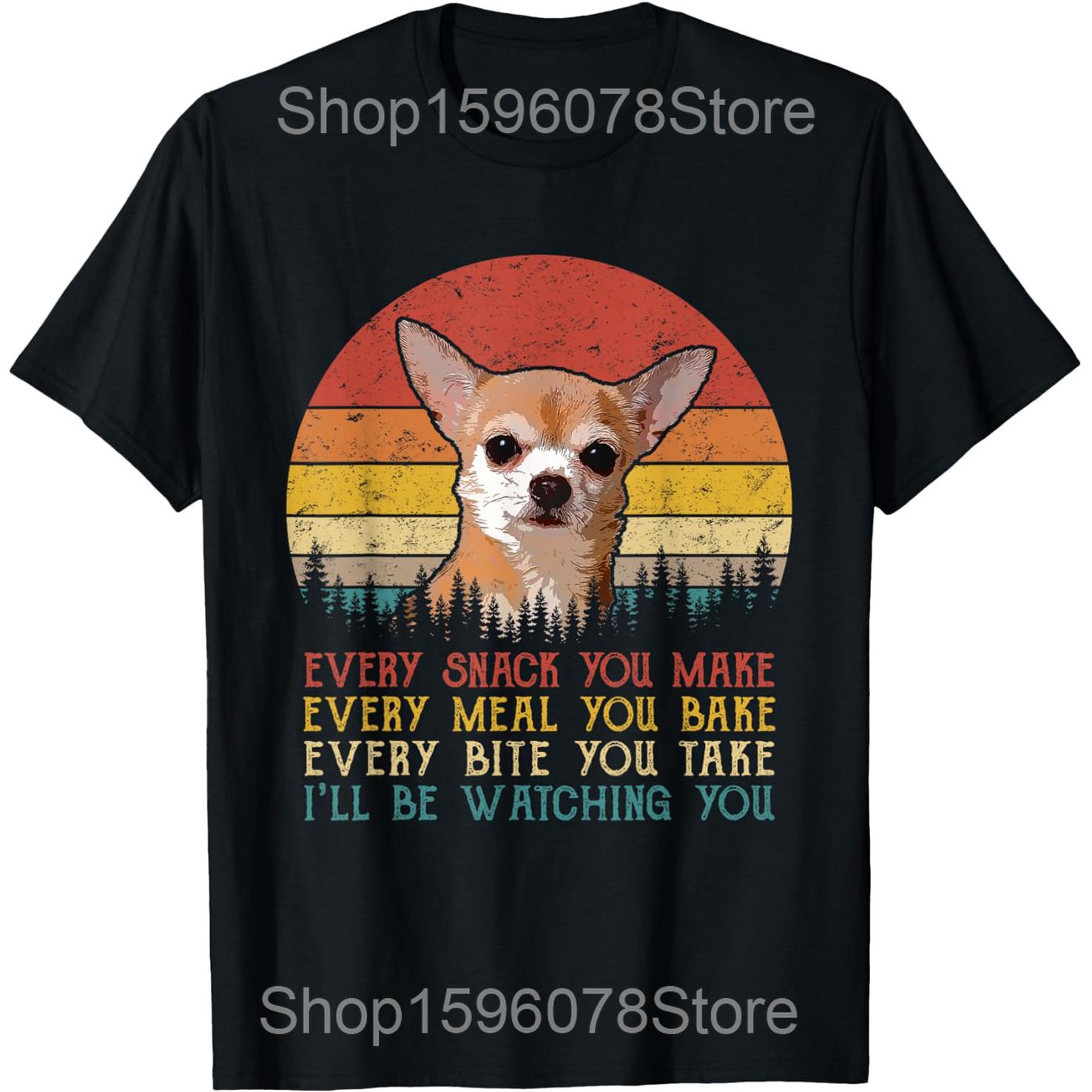 Three Chihuahuas Howl at Moon 3 Dogs Funny T Shirts Men Cotton Humor Streetwear Tee Shirt Short Sleeve Unisex Loose Clothing S