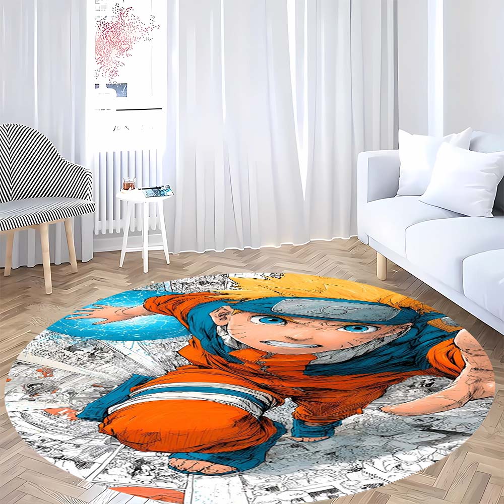 Naruto Round Area Rug Anime Cartoon Pattern Soft Non-Slip Floor Carpet For Bedroom Living Room Kids Room Playroom Home Decor Mat