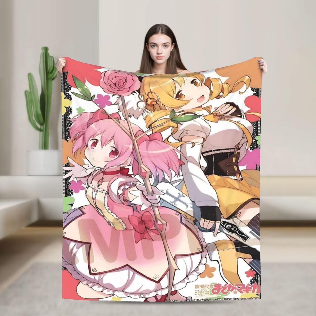 Anime Puella Magi Madoka Magica Blanket Plush Throw Blanket For Girls Boys Couch Chair Sofa Bed Flannel Bedspread Bed Cover