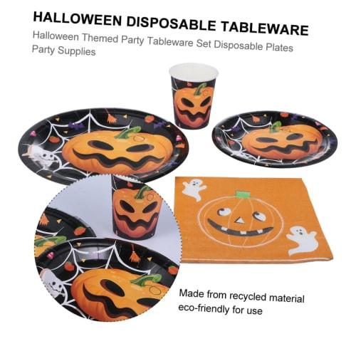 KOMBIUDA 50 Pieces Halloween Party Plates, Halloween Cups and Dishes, Halloween Paper Plates, Cake Plates, Paper Dessert Table Settings