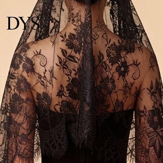 Elegant Lace Edge Veil High-Density Mesh Crisp Shape Bridal Head Accessory with Exquisite Binding Floral Edges Retro Look for Weddings Halloween