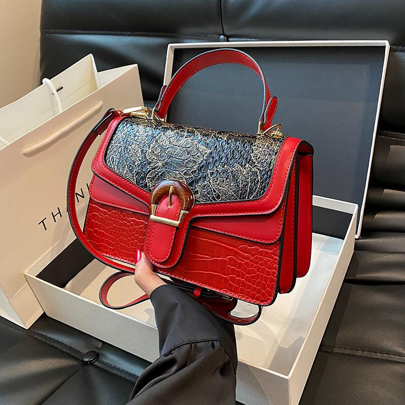 Women Satchels Vintage Serpentine Pattern Square Handbags Portable Flap Shoulder Bags Casual Commute Crossbody Bag for Ladies