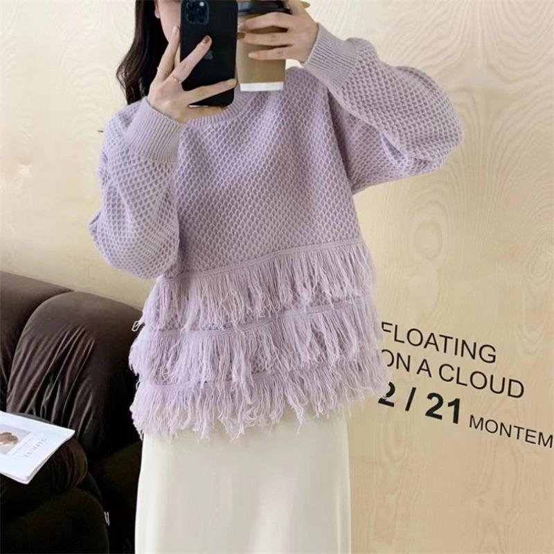 

Осенне-зимний пуловер женский новый свитер из флиса с бахромой нежный ветер свободный мягкий восковой облегающий трикотажный свитер топ one size fits all светло-фиолетовый