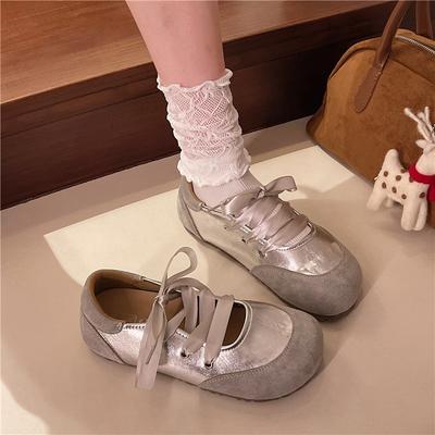 Vintage Damen Schuhe Frühling Schleife Seidenschnürsenkel Ballerinas weiche flache bequeme Schuhe