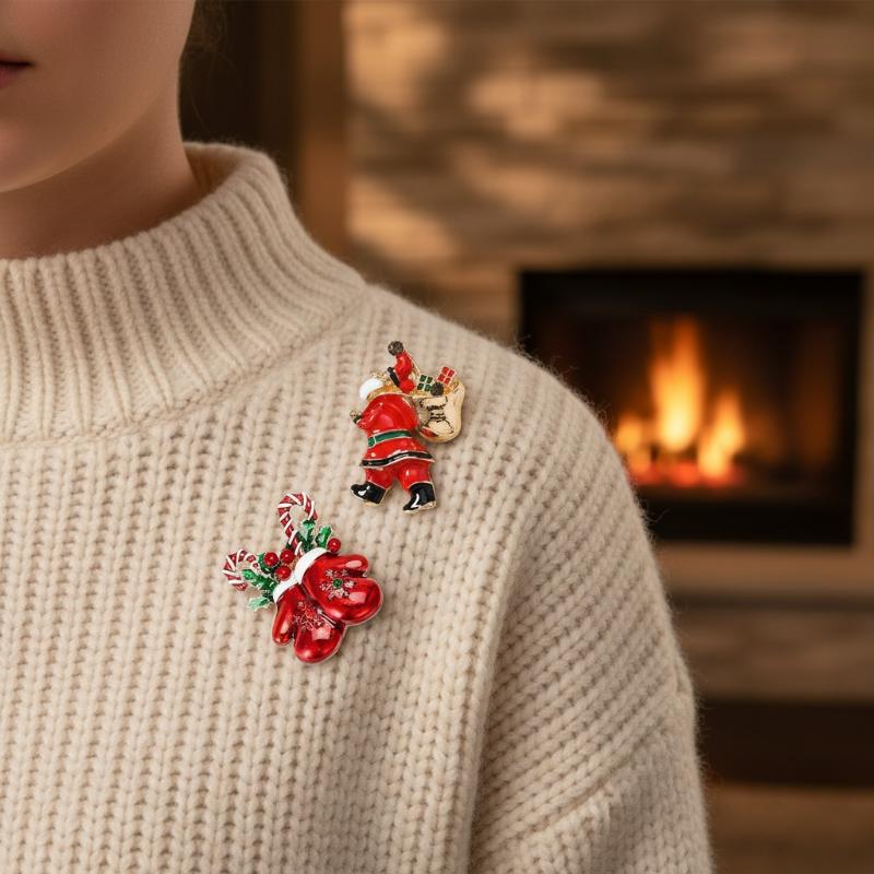 Christmas Enamel Santa Brooches For Women Unisex Rhinestone Pins Party Backpack Gifts Jewelry Accessories
