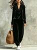 European and American women's clothing autumn and winter new swing neck gold velvet long-sleeved top corset sweatpants casual two-piece set