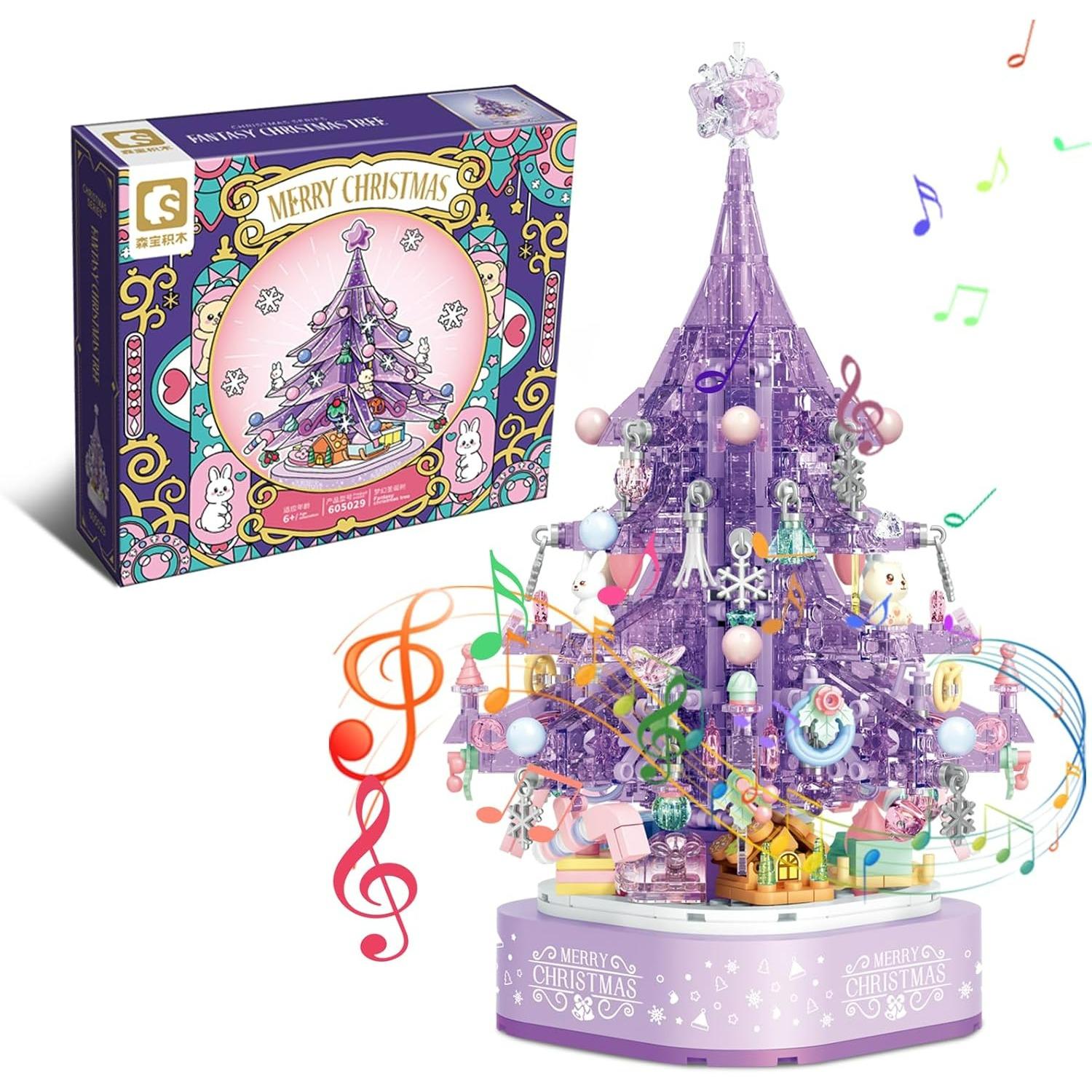 

Christmas Tree Building Blocks Set,DIY Purple Crystal Christmas Tree Music Box,Xmas Holiday Construction Toy Gift,Home Decor фиолетовый