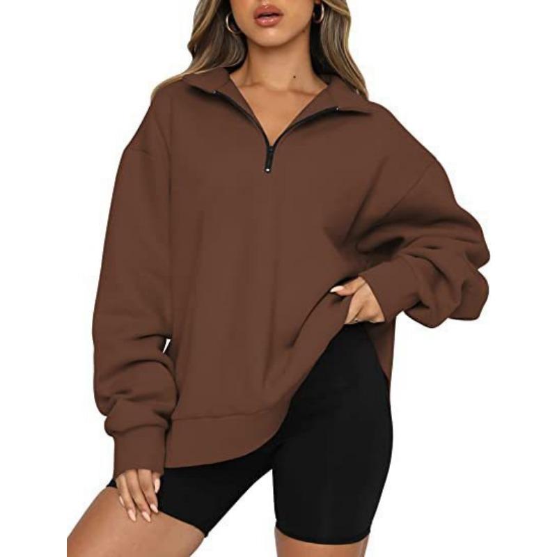 New Winter Women's Sweatshirt Plus Velvet Top Loose Solid Color Pocketless Sweatshirt