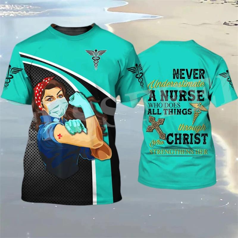 Letní dámské triko Unisex Topy s krátkým rukávem Oblečení pro sestru/lékaře 3D tisk Pohodlné pracovní oblečení Módní trička s výstřihem do O