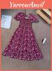 French Vintage High Waist Floral Dress With Tie Belt For Casual And Party Wear