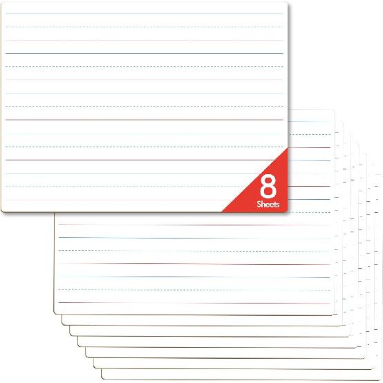 8 Листов Белая Доска для Записей Мелом (Dry Erase) в Линию, Двусторонняя Доска для Письма в Линию и Инструмент для Практики Почерка для Классной Комнаты, Школы, Офиса
