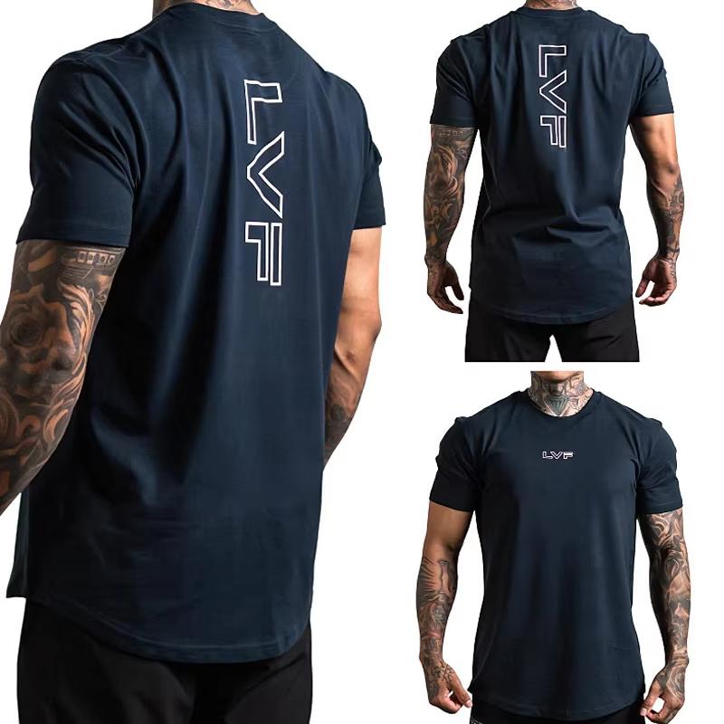 Men's Plus Size Cotton Gym Summer Fitness Sports Short Sleeved T-shirt Outdoor Fitness Sports Shirt Casual Short Sleeved Top