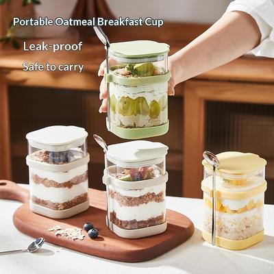 Tragbare Glas Frühstücksspezialtasse Overnight-Haferflockenbecher mit Deckel und Löffel Milchshake Eingeweichte Cerealien Obst Joghurt Schüssel