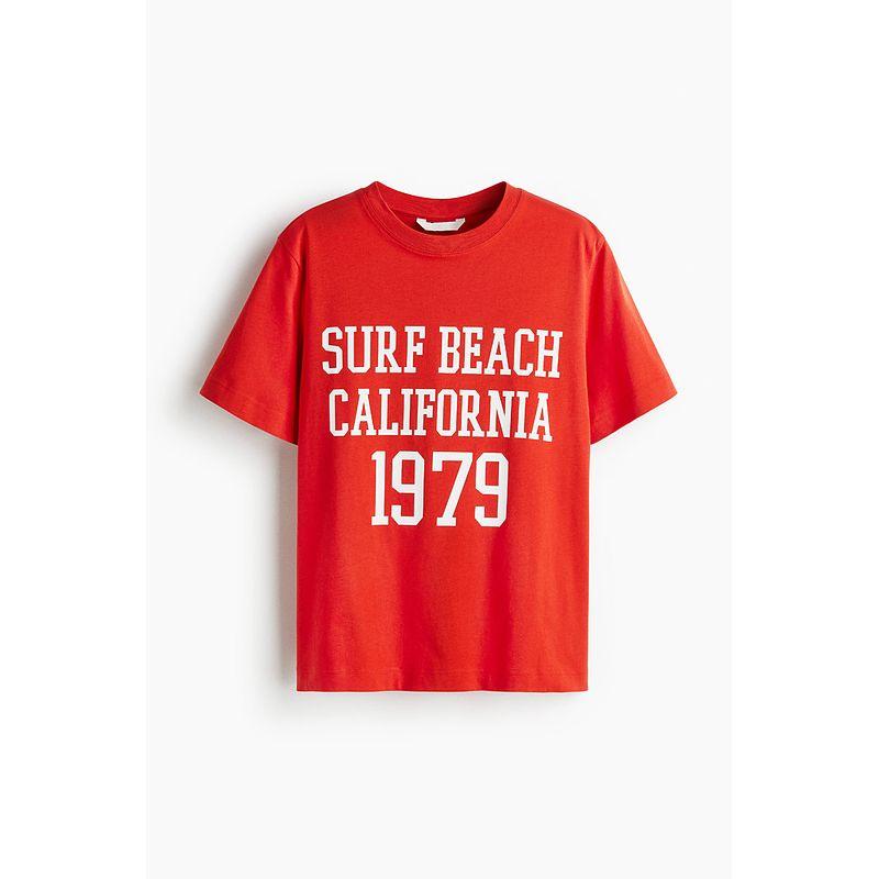 

HM Women s t-shirt 2025 Summer New Loose Letters Print American round Neck Casual Short sleeve Top 1274171 Red/California 165/96