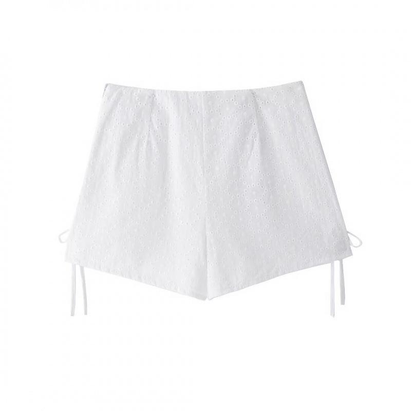 Summer Women's Casual Hollow Embroidery Shirt & Shorts Set