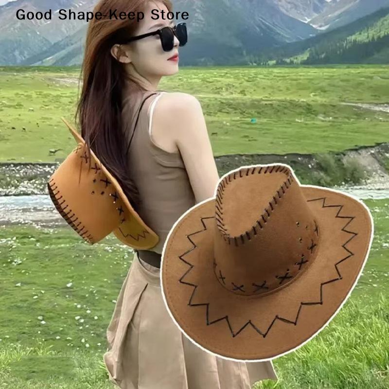 Fashion West Fancy Dress Party Headwear Unisex Cap Women Men Cowboy Hat Western Suede Cowgirl Hats Accessories