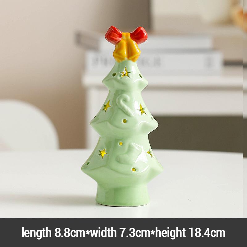 Ceramic Christmas Tree Night Light Xmas Desktop Decoration Ornaments Practical High-End Holiday Gift for Girls - Without Battery