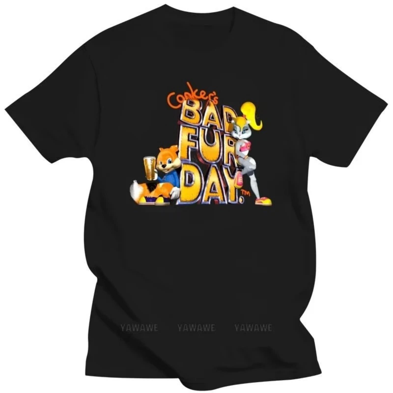 2025 лето новый черный мужской топ с коротким рукавом Conkers Bad Fur Day N64 Box Art смешная футболка novelty футболка унисекс футболка S
