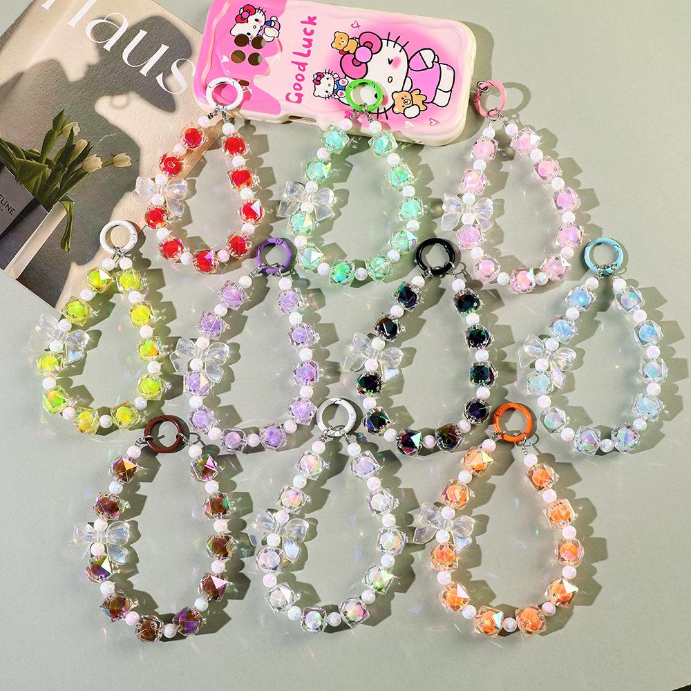 Handmade Beaded Candy Color Bow Keychain & Phone Charm