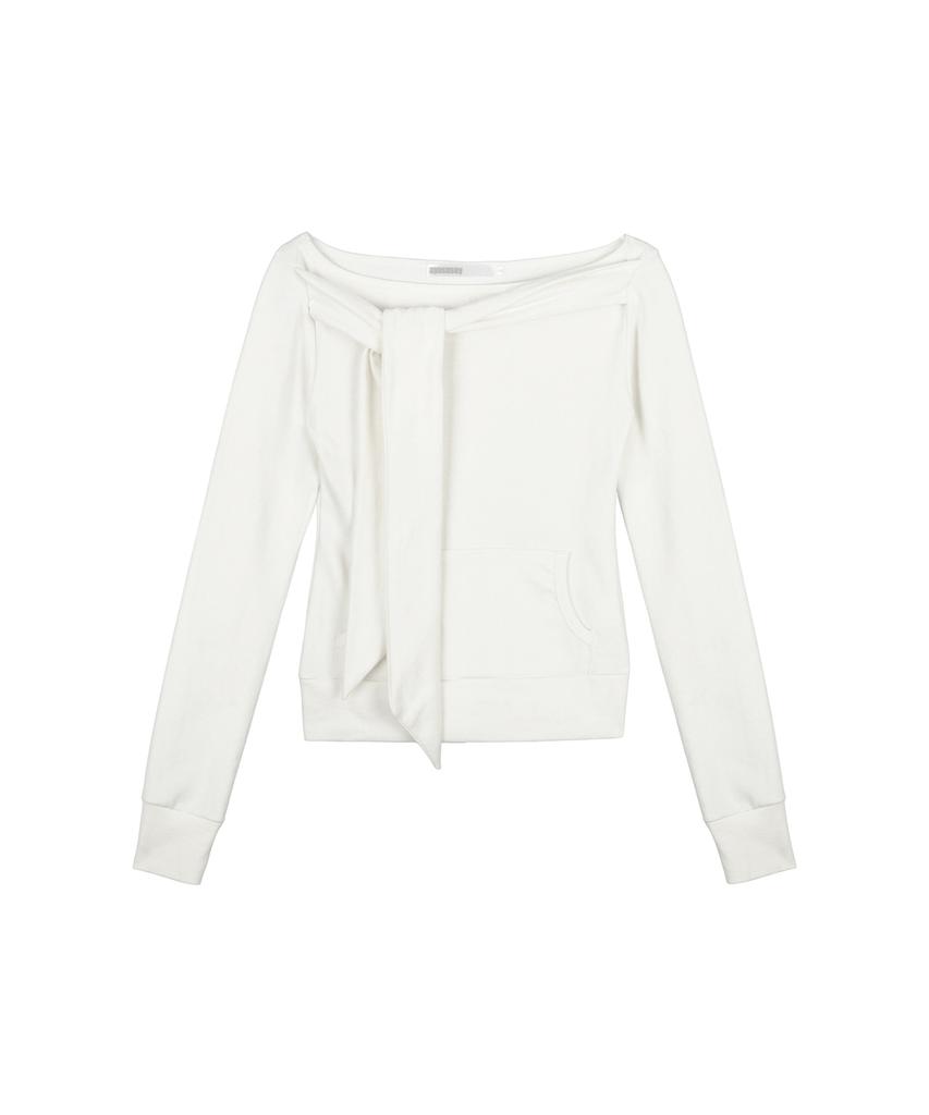 AYAJEUAENSEI Bowiee Off-Shoulder Strap Slim Top (White Ivory)