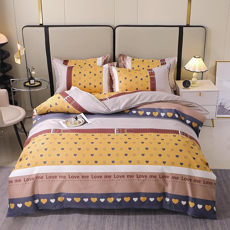 Autumn Winter Pure Cotton Brushed 4 Piece Bedding Set Simple Striped Thick Bed Sheet Duvet Cover All Cotton Bed Supplies 3 Piece Set With Pillowcase