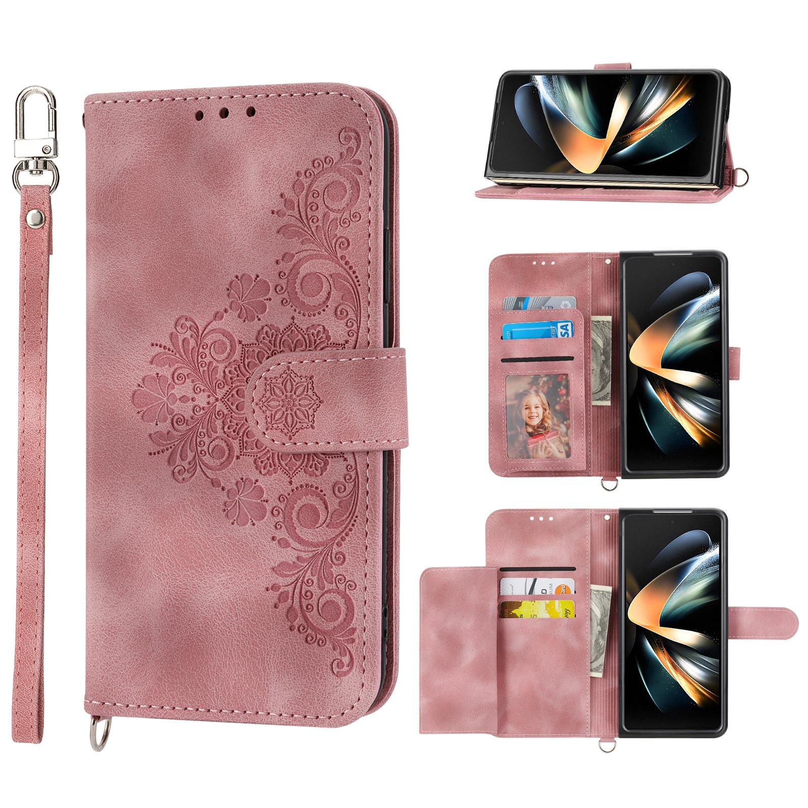 

For Samsung Galaxy Z Fold6 5G Leather Case Multiple Card Slots Phone Cover with 2 Straps B