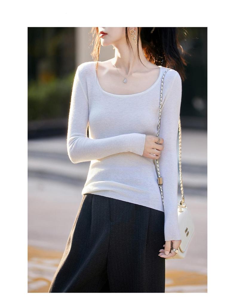 Damen Einfarbiger Schmaler Woll-Cardigan: Einfaches Strickoberteil mit U-Ausschnitt