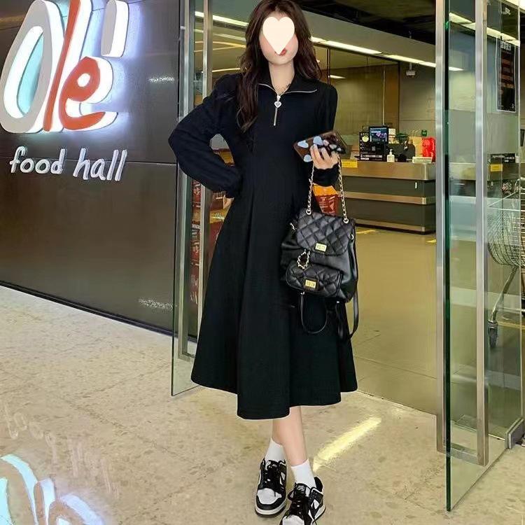 Autumn 2025 Women's Plus Size Long-Sleeve Waffle Waist Dress