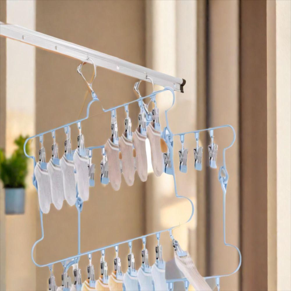 Folding Stainless Steel Clothespin Portable Clothes Drying Multifunctional Laundry Hanger  Balcony