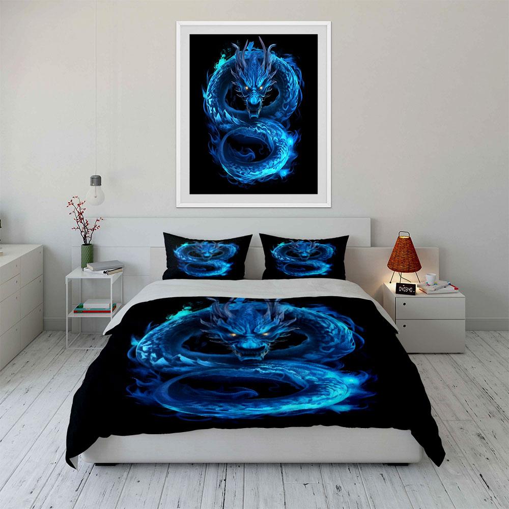 Fiery Azure Dragon's Grace. Bedding Sets Duvet Covers Pillowcases(1* Duvet Cover 2* Pillowcases Without Duvet Insert)