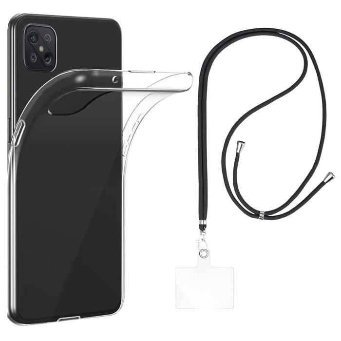 Coque et tour de cou pour Oppo Reno 4Z - TPU Souple Transparent Cordon Noir réglable Phonillico®