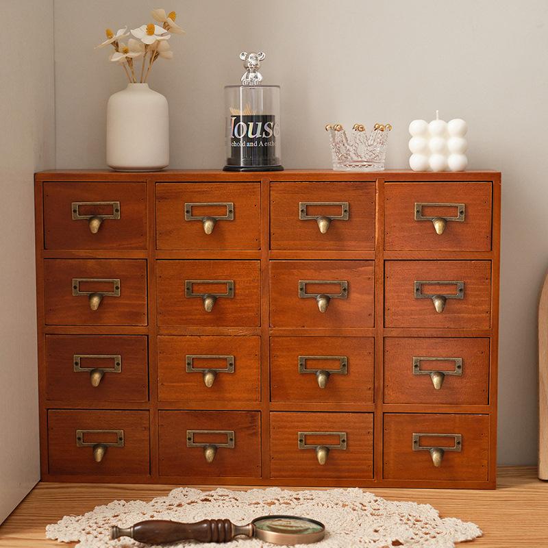 Zakka Retro Solid Wood Nine-Drawer Storage Box