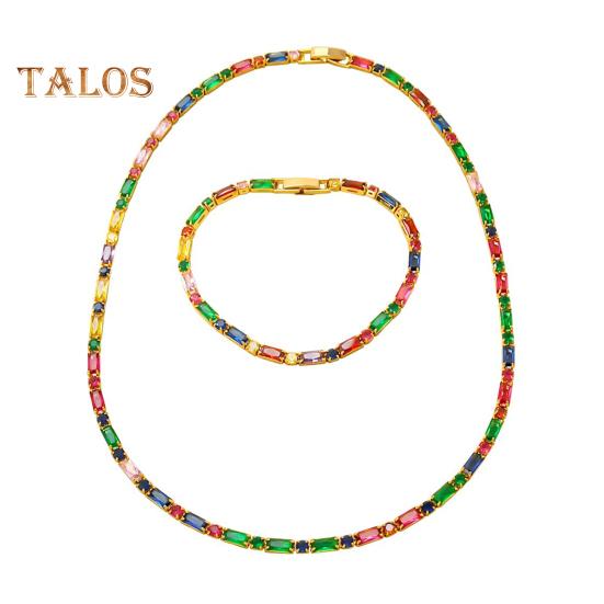 Retro Style Necklace Bracelet Colorful Cubic Zirconia Choker Necklace Women Bracelet Wedding Party Formal Jewelry
