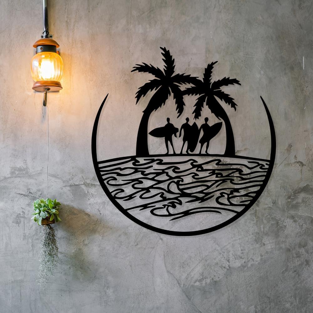Surfing Metal Wall Art Dynamic Surfboard Statue Mural Summer Beach Party Home Decor Gift
