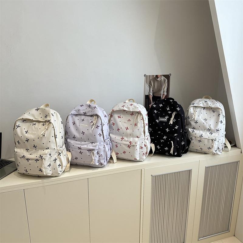 Bow Backpack Cute Girl College Style School Bag Light Going Out Casual Backpack Large Capacity Women's Bag