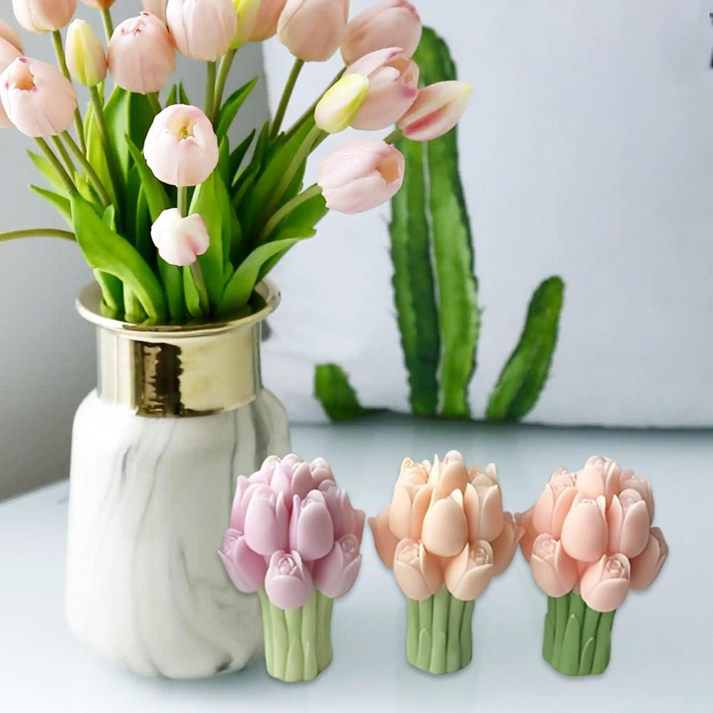 DIY Handgemachte Tulpenstrauß Kerzenformen Flexible Silikon Seifenherstellungsform Küche Kochen