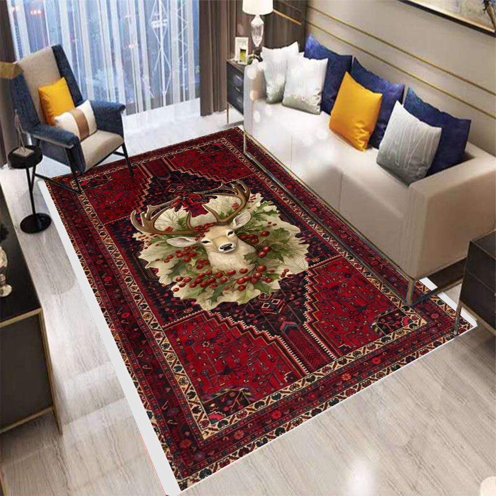 Retro Persian Style Deer Animal Carpet Living Room Sofa Bedroom Kitchen Entrance Door Mat Non-Slip Home Decoration Rug