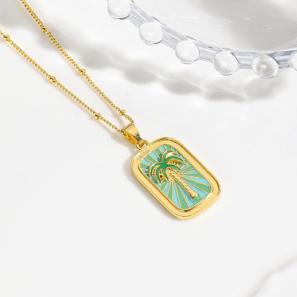 European and American Retro Copper Plated 18k Gold Coconut Tree Chrysanthemum Swan Dripping Oil Tarot Pendant Necklace Pendant