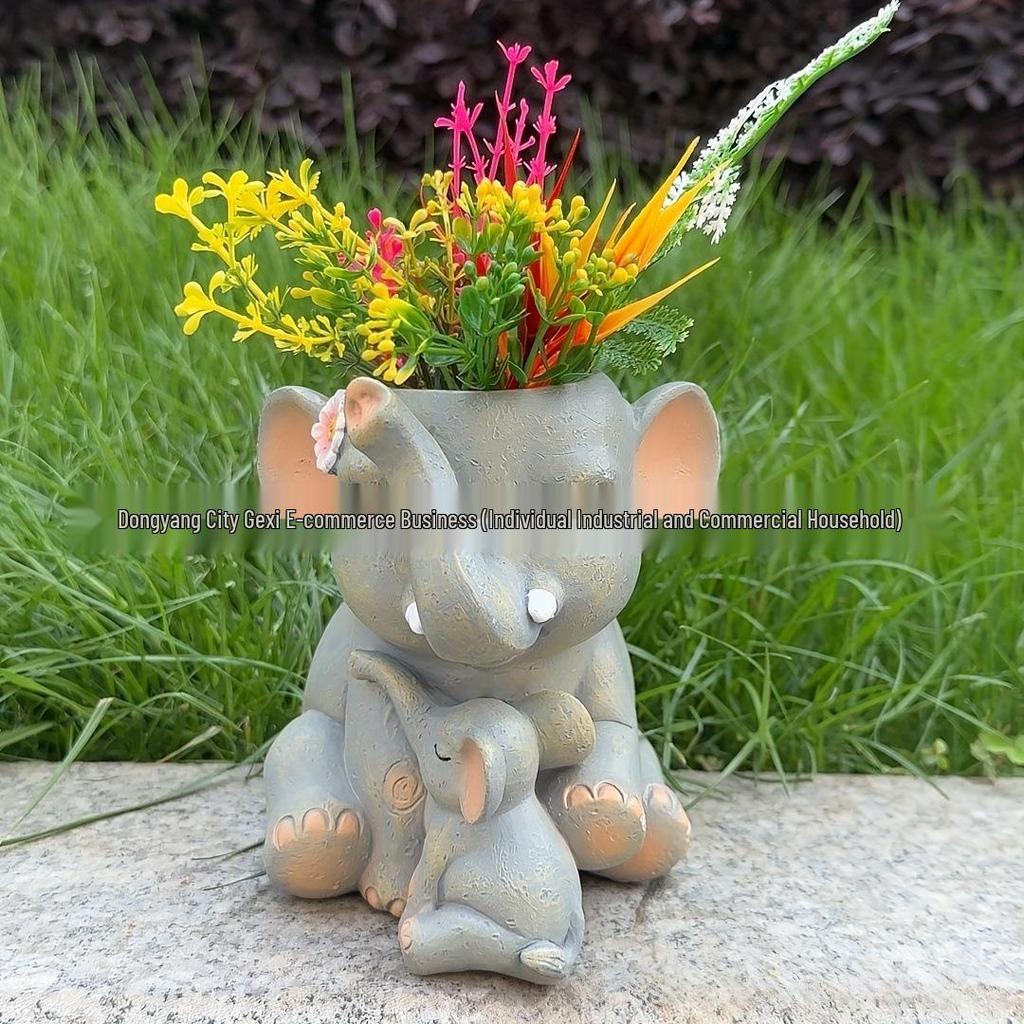 Bedårande sittande stor mage blomkruka skulptur för trädgård eller gräsmatta