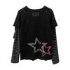 Sonbahar Kış Y2K Alt Kültür Tişört Uzun Kollu Sahte Iki Parçalı Harajuku Gevşek Punk Tees Casual Rock Emo Grunge Estetik Tops