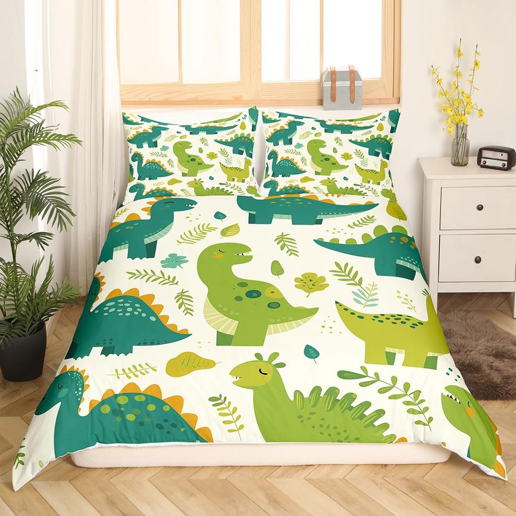 Cute Dinosaur Duvet Cover King Queen Kawaii Cartoon Wild Dino Bedding Set For Kids Boys Girls Jungle Animals Comforter Cover